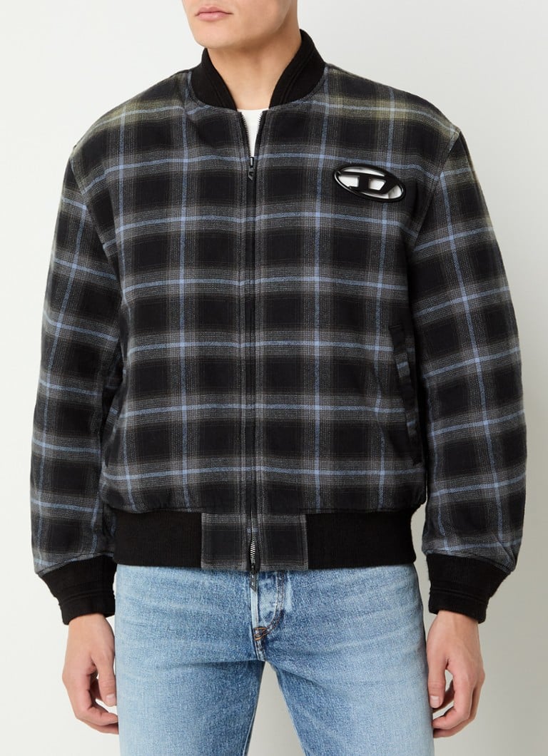 Diesel J-Saint padded bomber jacket with check pattern and side pockets