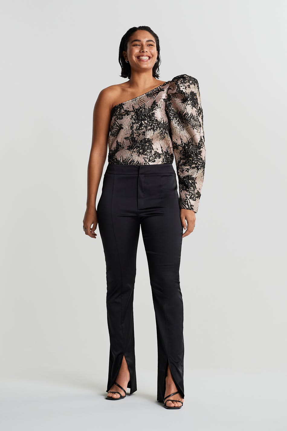 Satin front split trousers