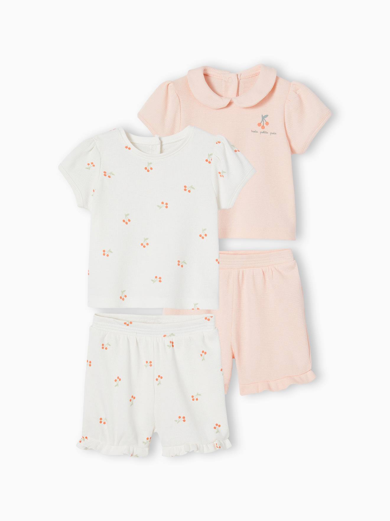 Lot de 2 pyjamas bébé 2 pièces nid d'abeille rose pâle