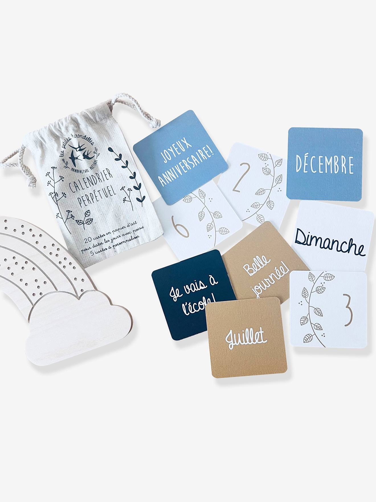 Les Petites Hirondelles Ewiger Kalender mit Holzleiste LES PETITES HIRONDELLES - blau