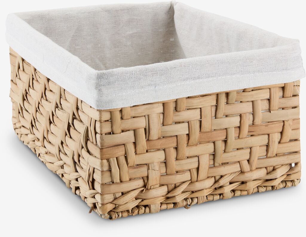 Panier EJNO, dimensions : largeur 22 cm, longueur 31 cm, hauteur 15 cm, en tissu naturel