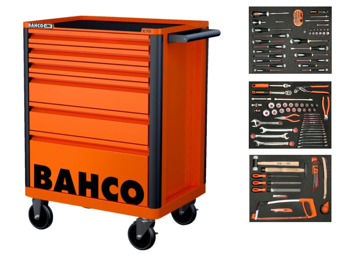 Bahco 1472K6-FULL3 įrankių vežimėlis, oranžinis, 130 dalių