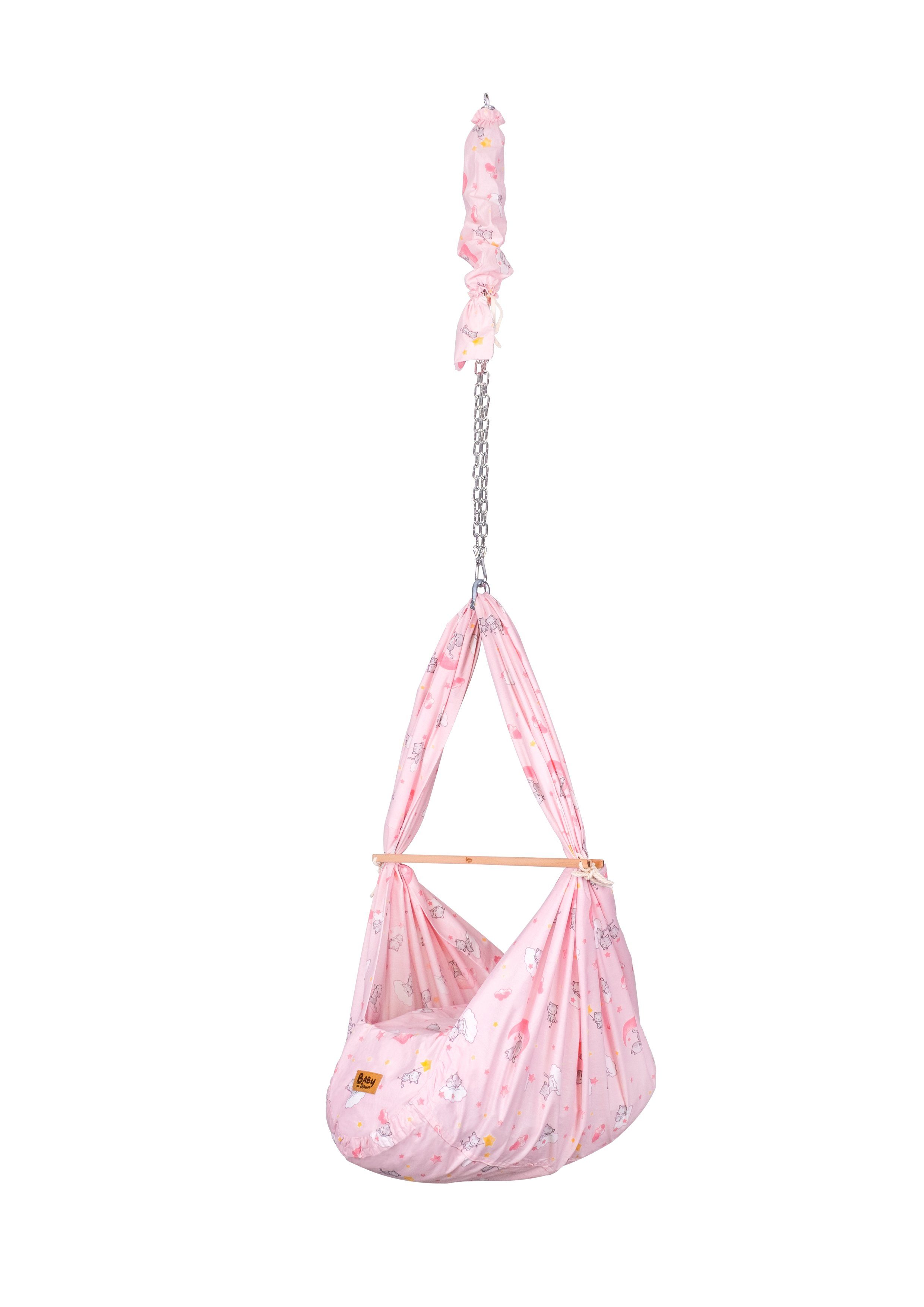 Teppich-Traum Federwippe Einschlafhilfe Baby FEDERWIEGE für optimalen Schlaf, Kätzchen & Wölkchen - rosa