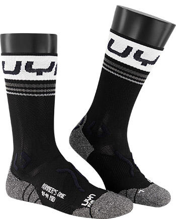 UYN, Socken Runners Mid, Mikrofaser atmungsaktiv, schwarz-weiß