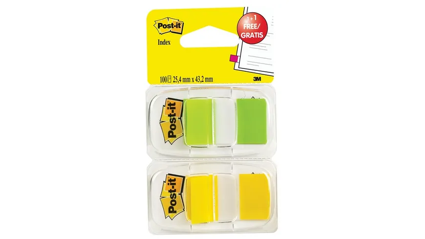 Post-it Haftstreifen Index 1 Spender à 50 Blatt + 1 Gratis-Spender mehrfarbig