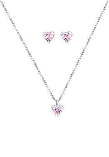 Elli Schmuckset Kinder Kette Stecker Herz Zirkonia Rosa 925 Silber