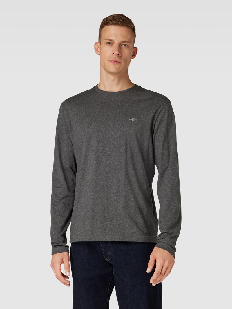 Regular Fit Longsleeve mit Label-Stitching in anthrazit meliert