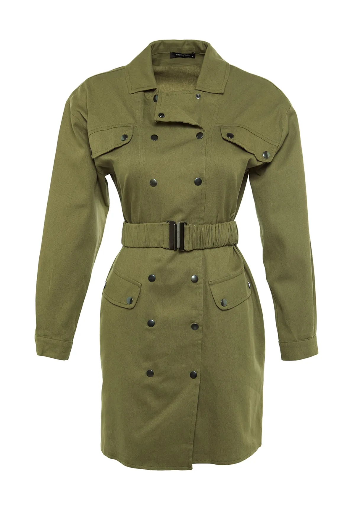 Trendyol Collection  Khakifarbenes, gewebtes Jackenkleid mit Gürtel und Knöpfen TWOAW22EL0446