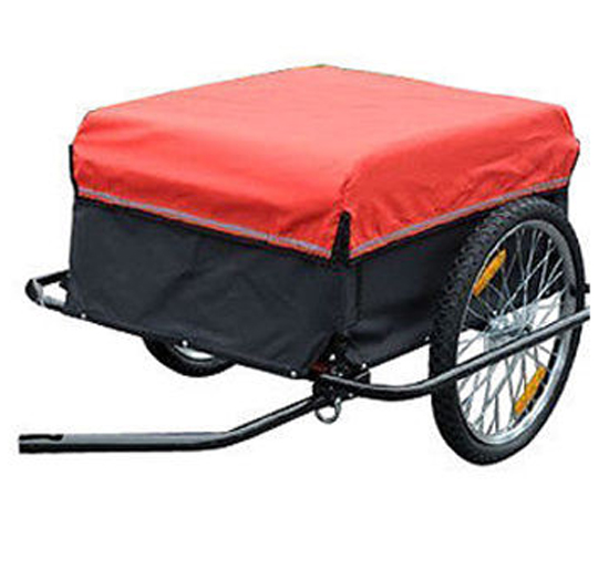 HOMCOM Transportanhänger Lastenanhänger Fahrrad CargoTrailer Schwarz   Rot L140 x B88 x H60 cm