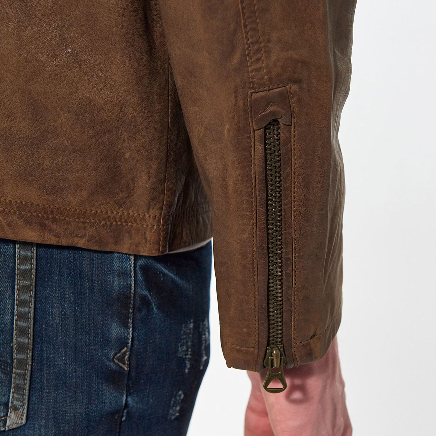 VOBE   Veste en cuir marron Homme