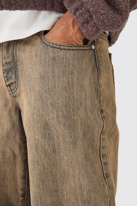 Baggy Rigid Ripped Knee Jeans In Brown