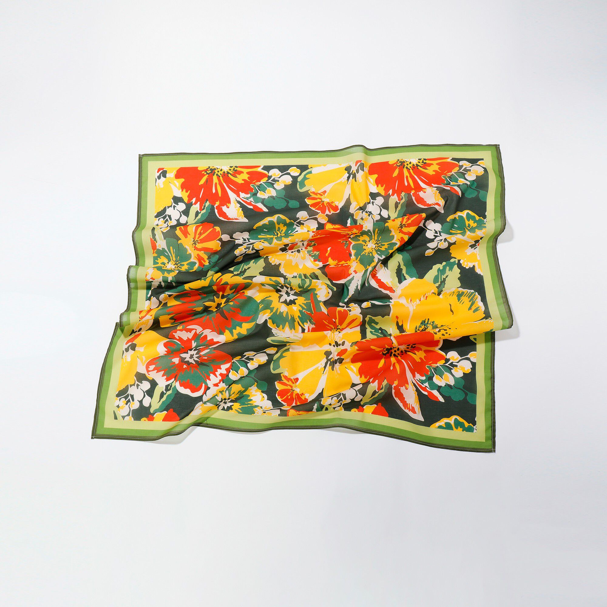 Foulard fabriqué en France imprimé fleurs, 100 x 100 cm