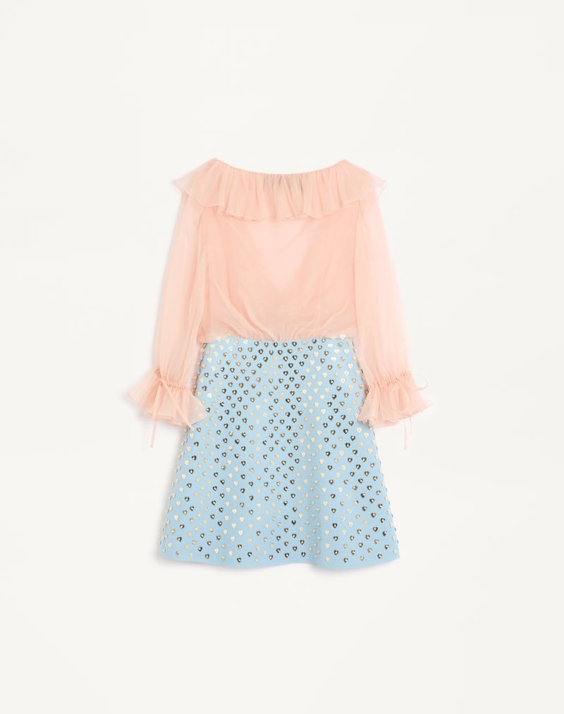 Vestido curto de crepe bordado de alta costura