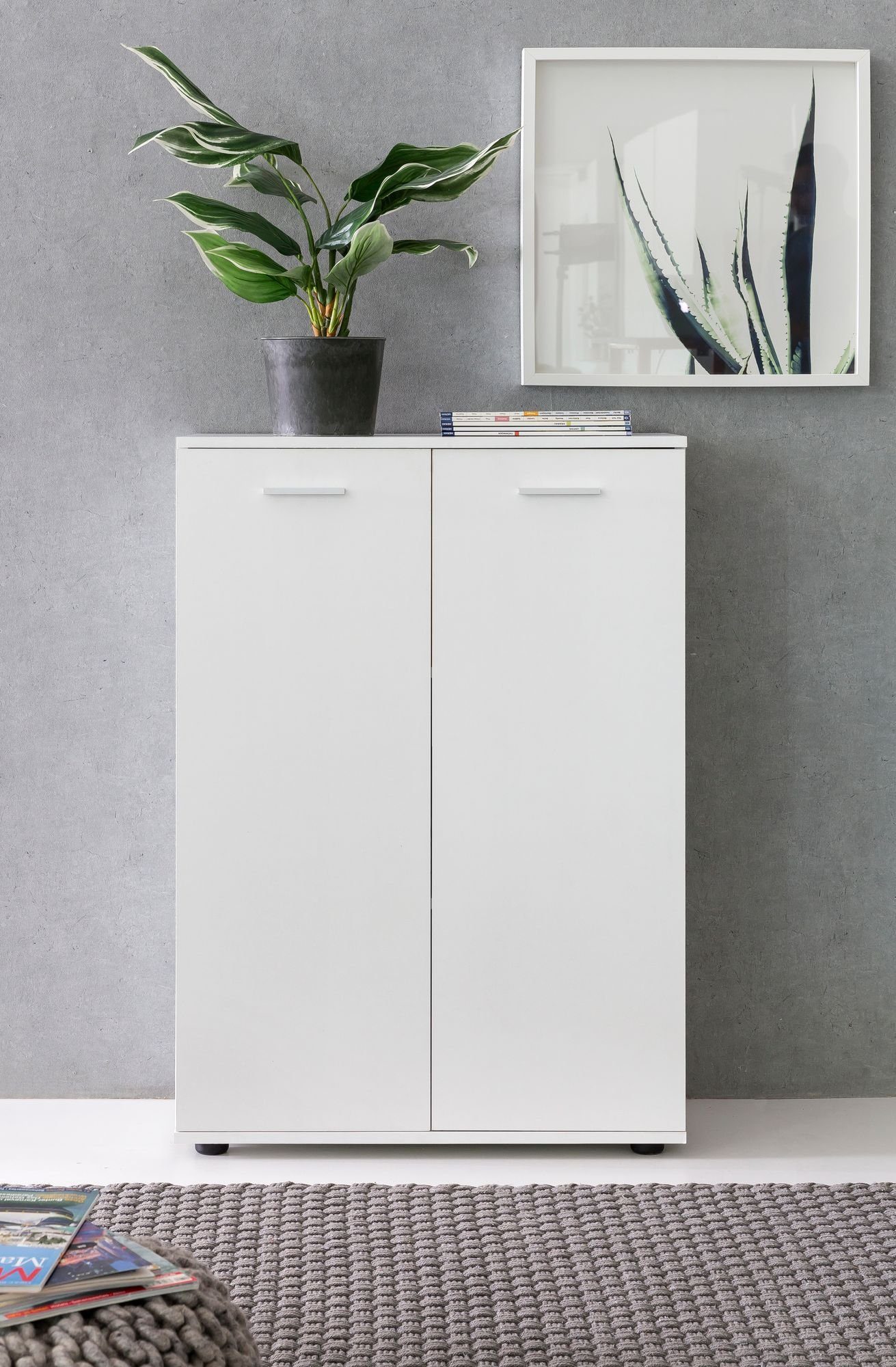 FINEBUY Sideboard SuVa11846_1 (mit 2 Türen 71x104x35cm Mehrzweckschrank Holz Weiß), Kommode Hell Modern, Anrichte Schrank Klein
