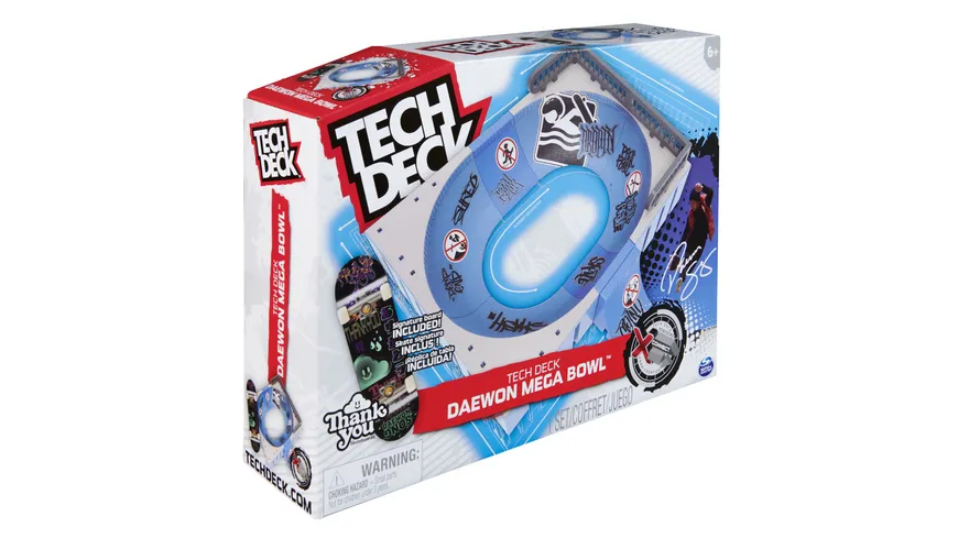Tech Deck - Mega Bowl, Finger-Skateboard-Rampe mit original Fingerboard der Marke Thank You