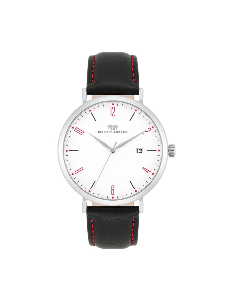 Rhodenwald & Söhne Herren Quarzuhr silber Echtleder schwarz in schwarz günstig kaufen 20,5 cm