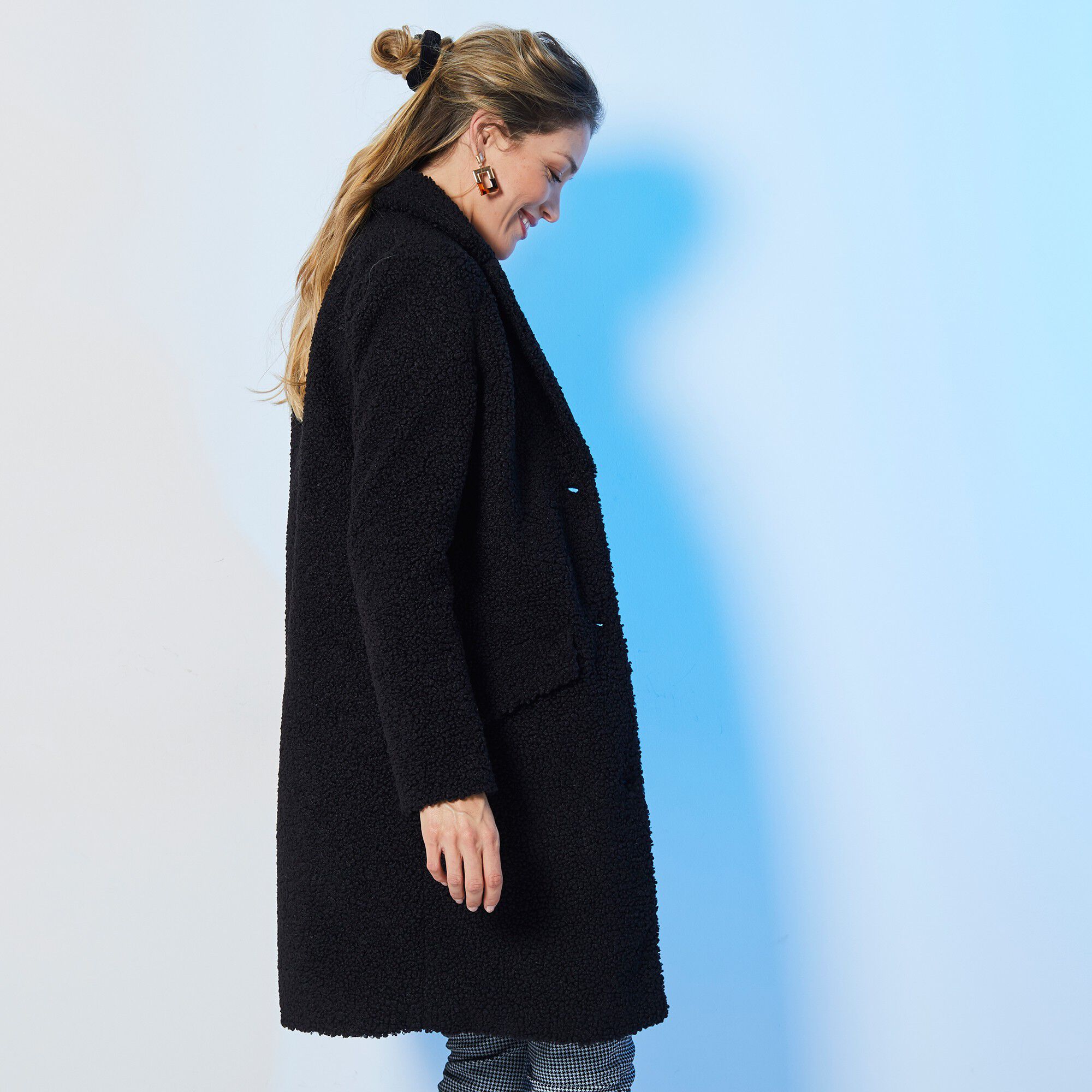 Manteau maille bouclette col tailleur