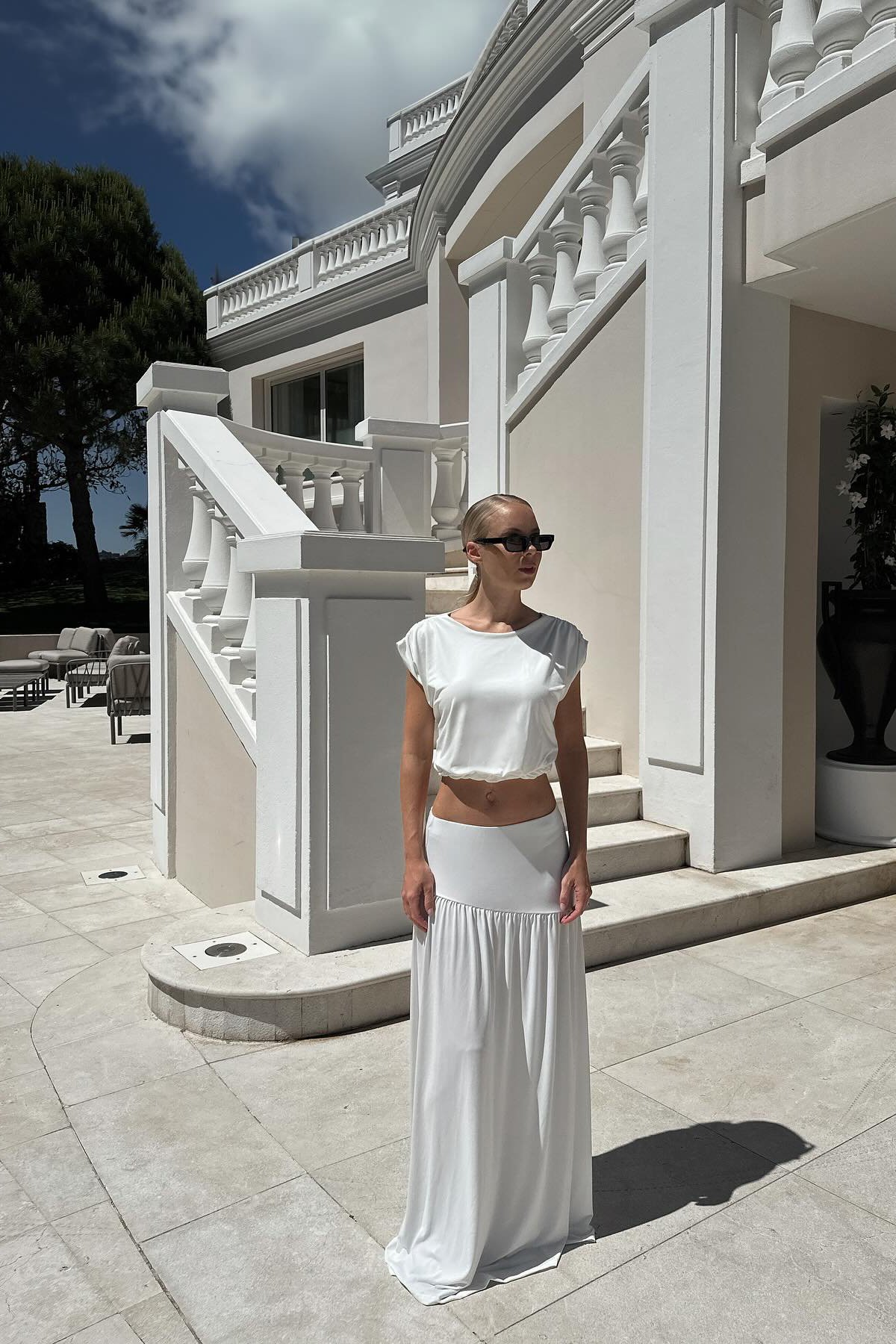 Flowy Dropped Waist Maxi Skirt
