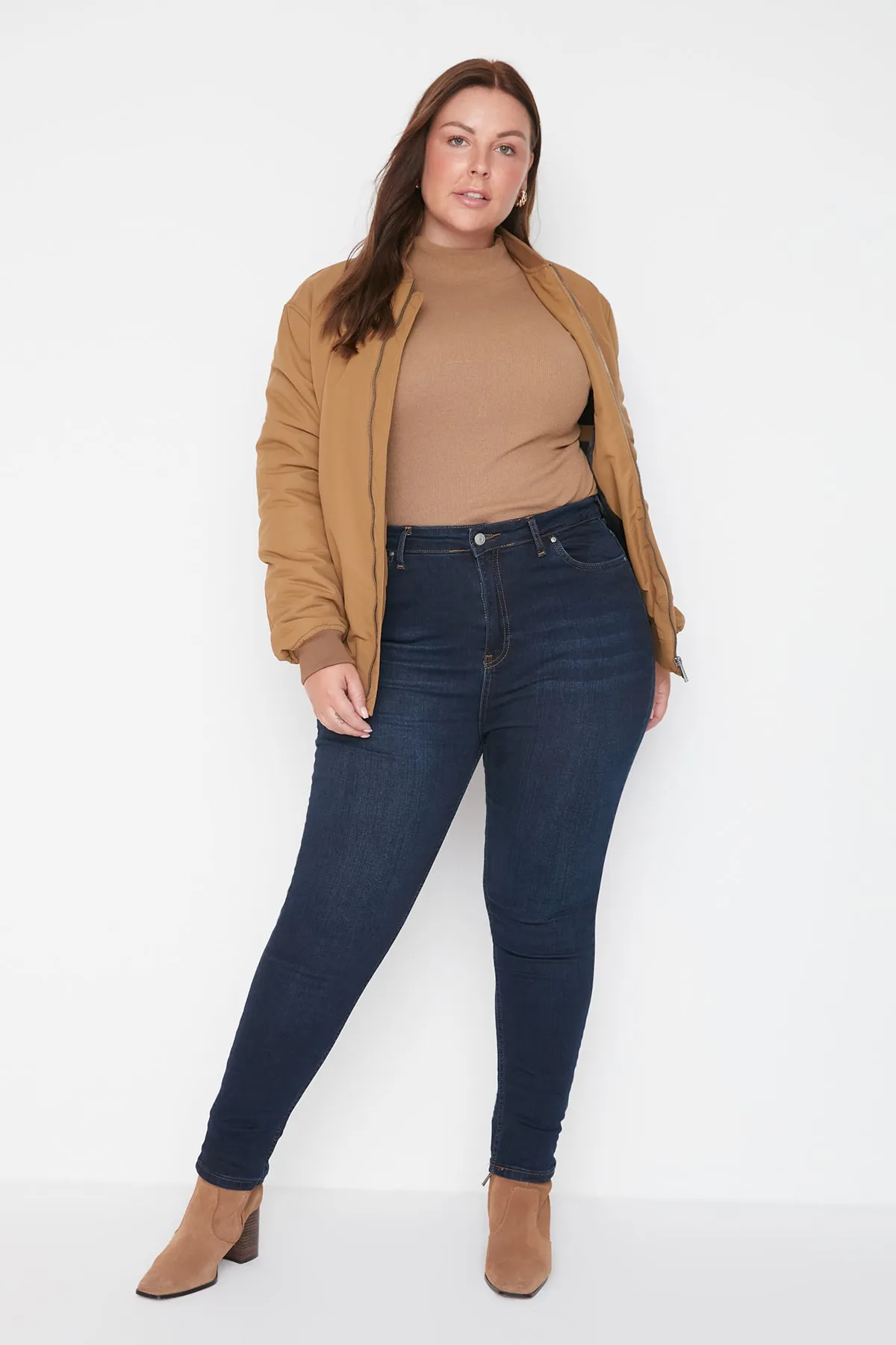 Trendyol Curve  Dunkelblaue Skinny Jeans mit hoher Taille TBBAW23JE00000