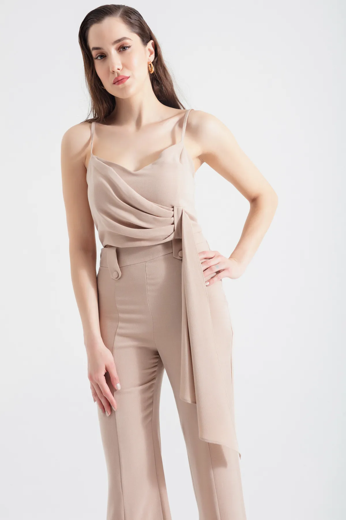 Lafaba  Beiges Crop-Hosen-Set für Damen