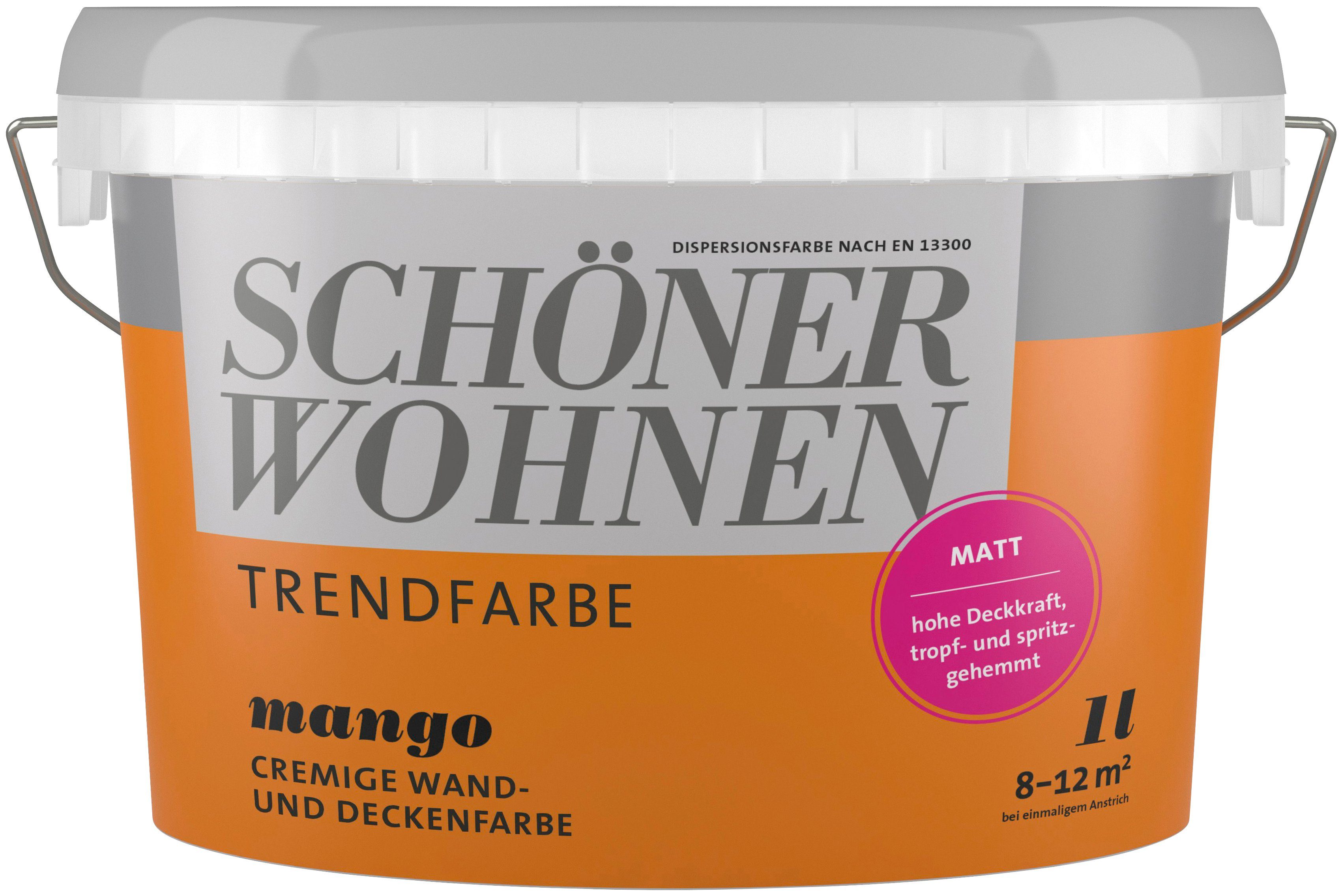 SCHÖNER WOHNEN FARBE Wand- und Deckenfarbe Trendfarbe, 1 Liter, Mango, hochdeckende Wandfarbe - für Allergiker geeignet