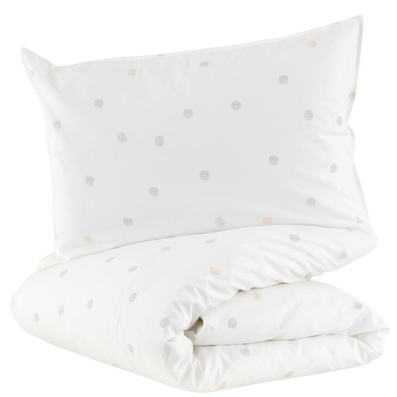 Parure de lit à pois 100x140 cm en coton bio* Pompom beige