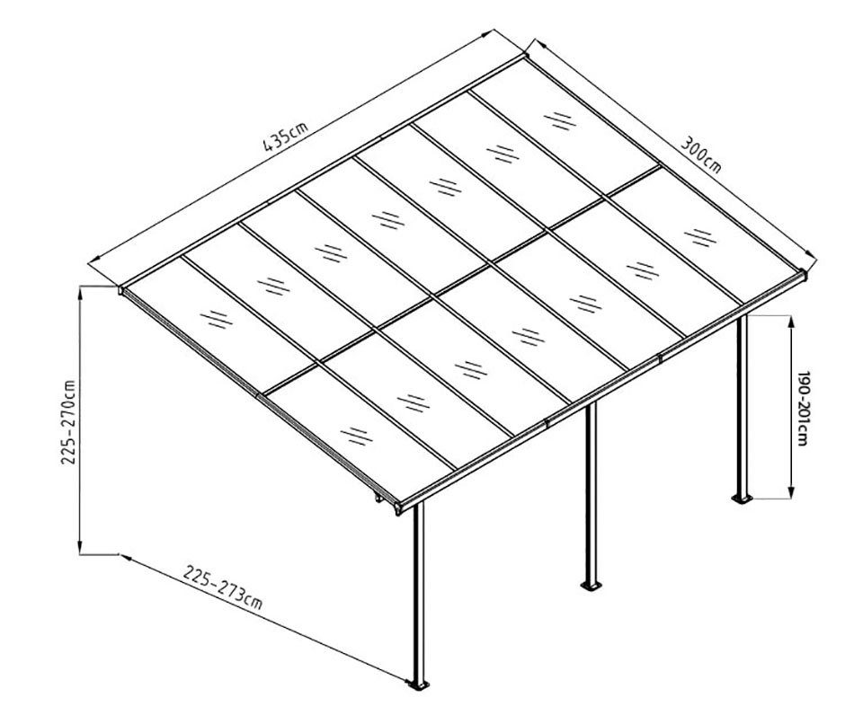 WESTMANN Terrassendach Bruce, BxT: 435x300 cm, Bedachung Doppelstegplatten, Rahmen aus pulverbeschichtetem Aluminium, schwarz