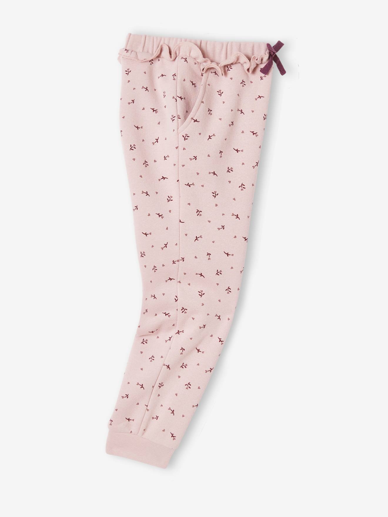 Pantalon jogging volanté fille imprimé fleurs bleu imprimé