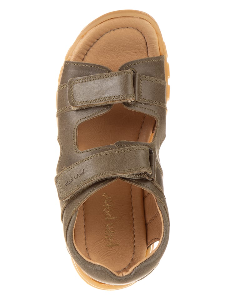 POM POM Leder-Sandalen in Khaki günstig kaufen