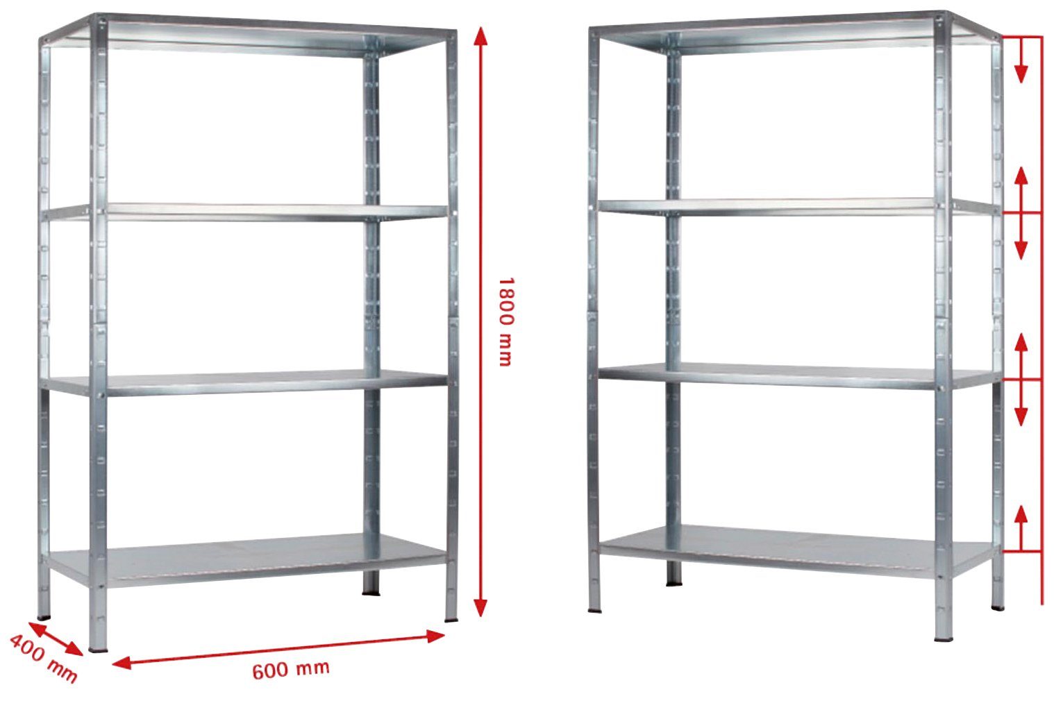 SCHULTE Regalwelt Steckregal Stecksystem-Grundregal, Metall verzinkt, 1800x600x400 mm, 4 Böden