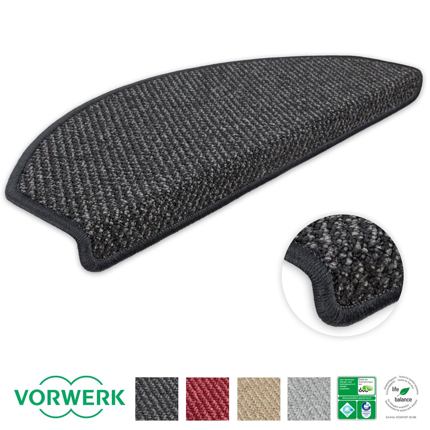 Stufenmatte Stufenmatten Vorwerk Lord Halbrund SparSet Anthrazit 15 Stück, Metzker®, halbrund, Höhe: 8 mm, 15 Stück im Set - Anthrazit