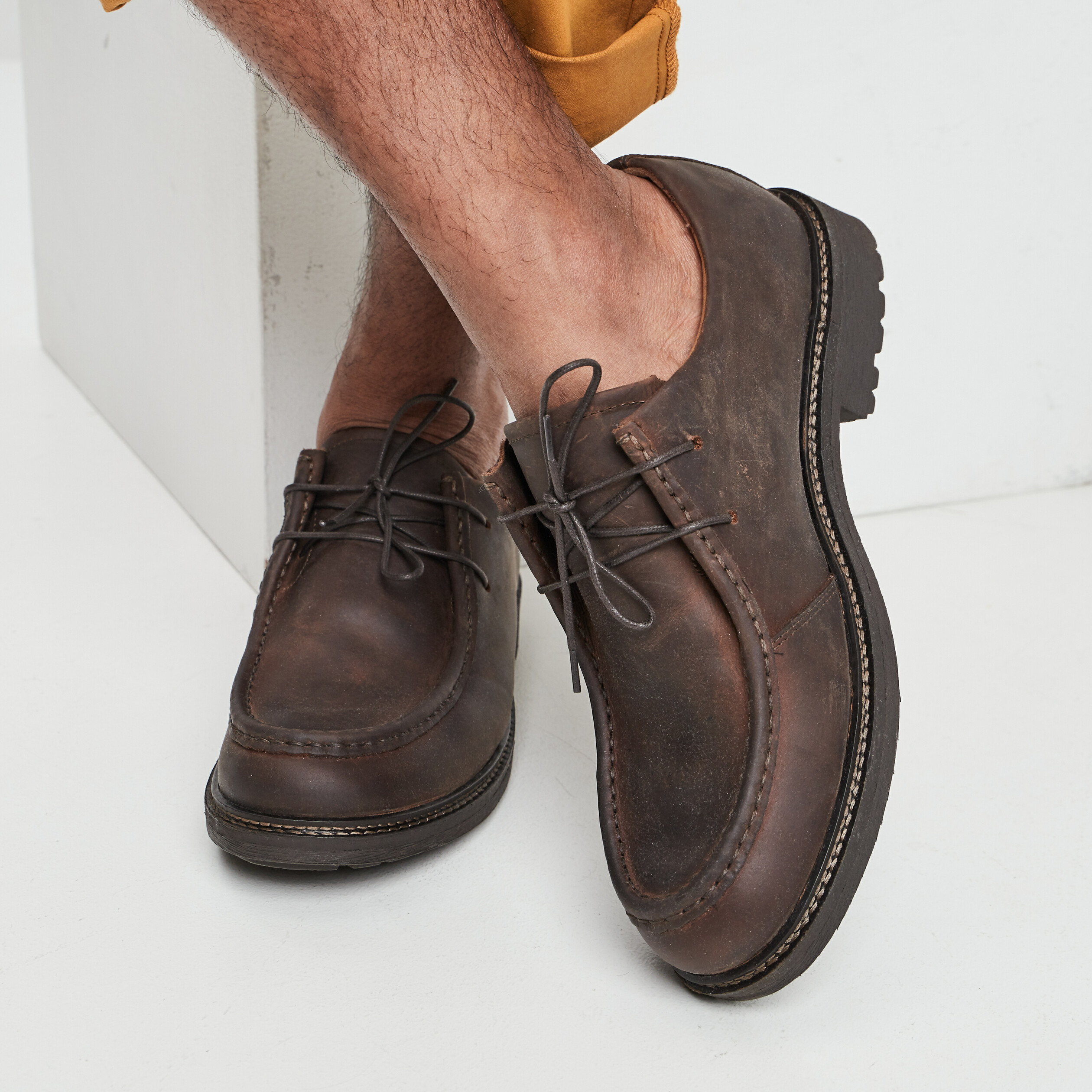Derbies à lacets en cuir marron homme | La Halle