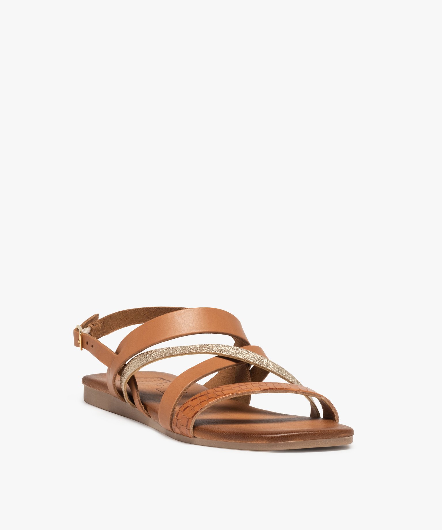 Sandales femme à talon plat et brides en cuir - Tanéo marron | GEMO