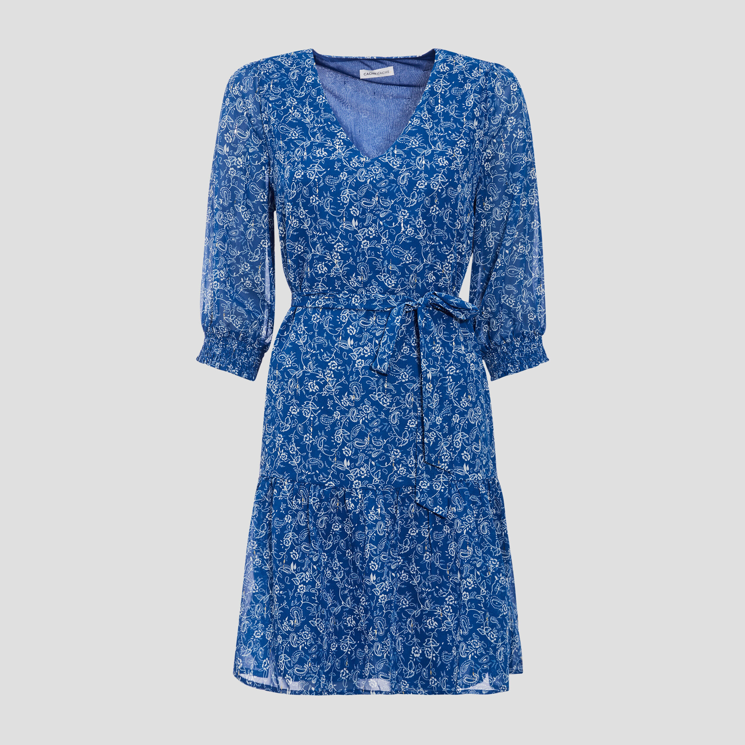 Robe évasée ceinturée bleu femme | Cache Cache