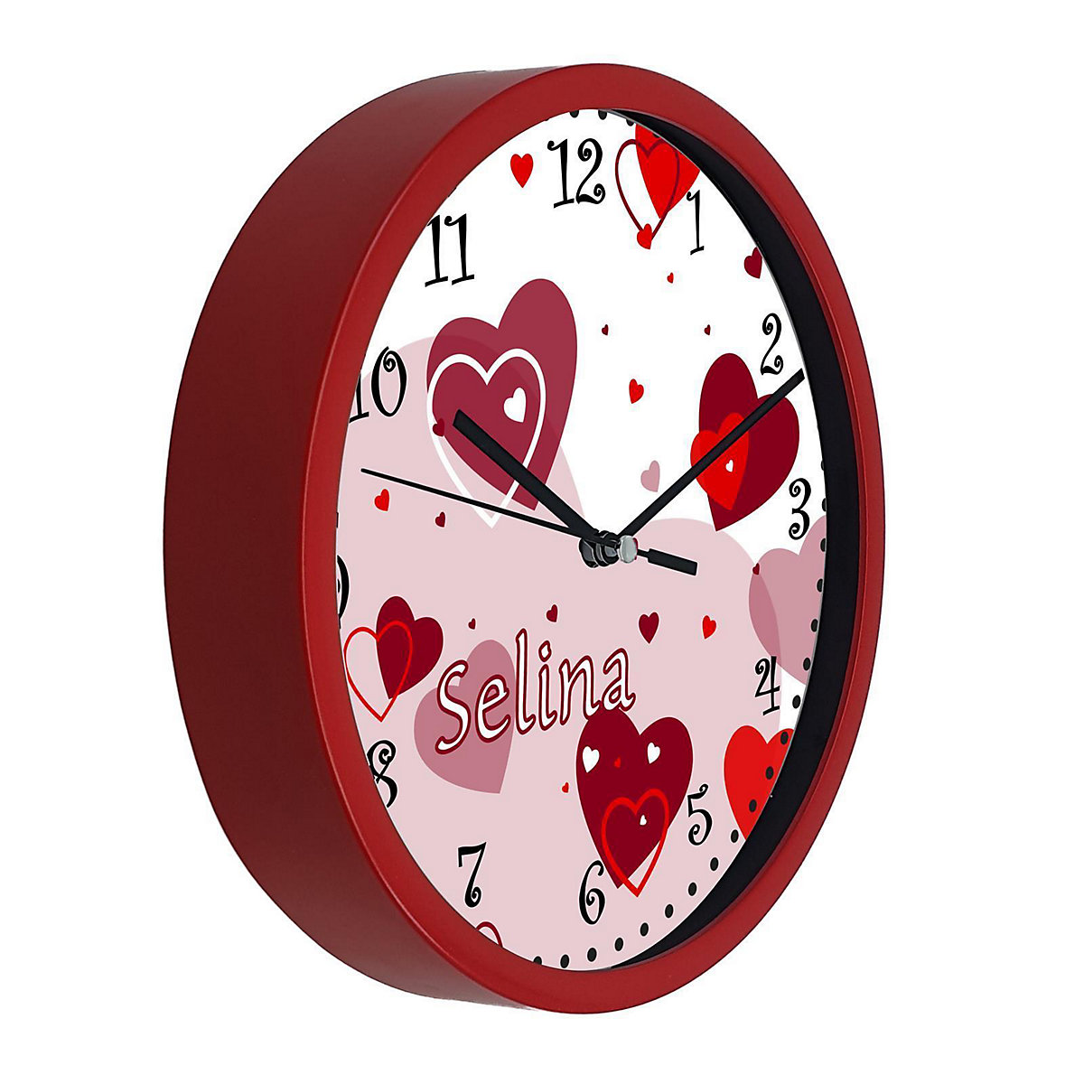 Kinder Wanduhr personalisiert mit Name Herz Rot