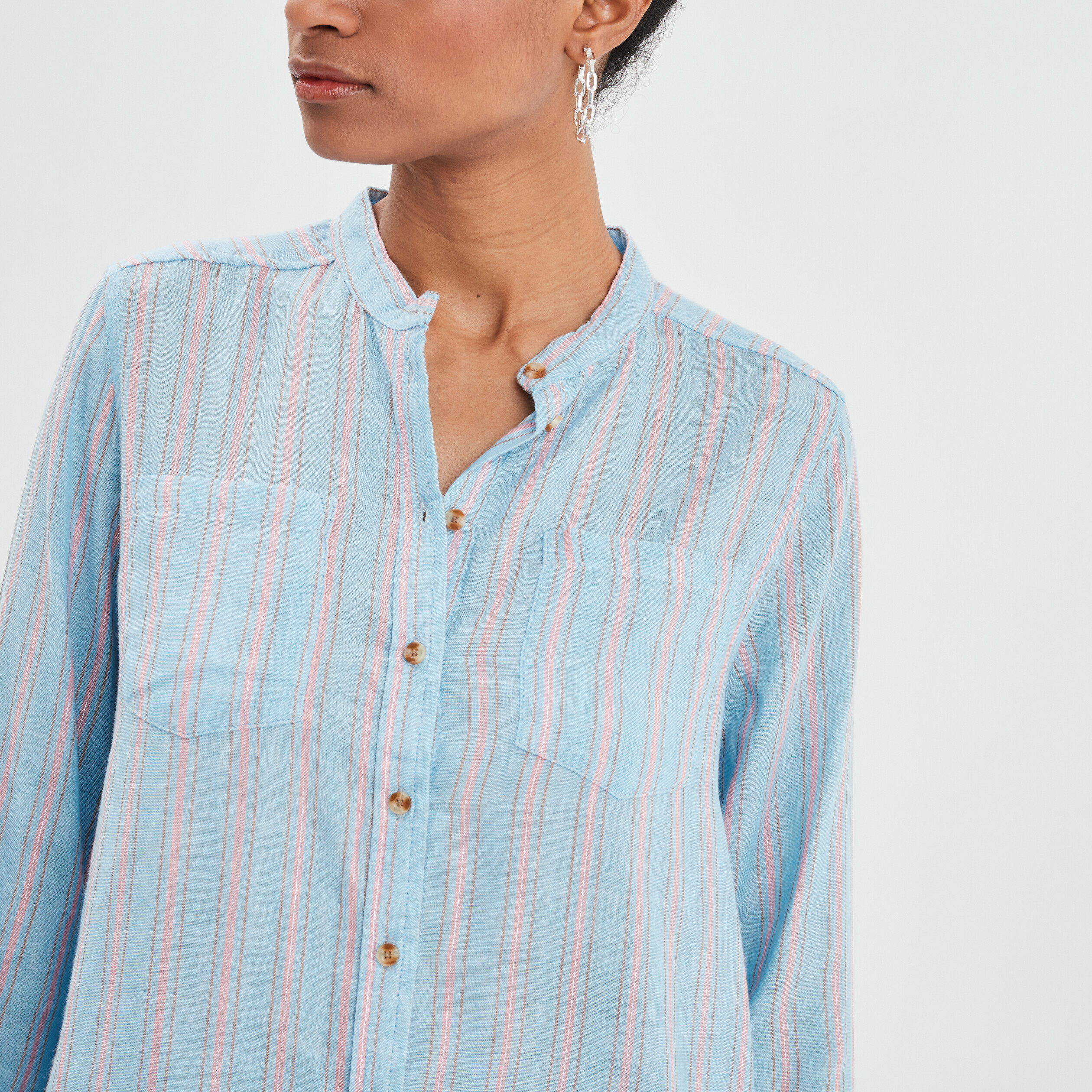 Chemise manches longues col mao bleu clair femme | La Halle