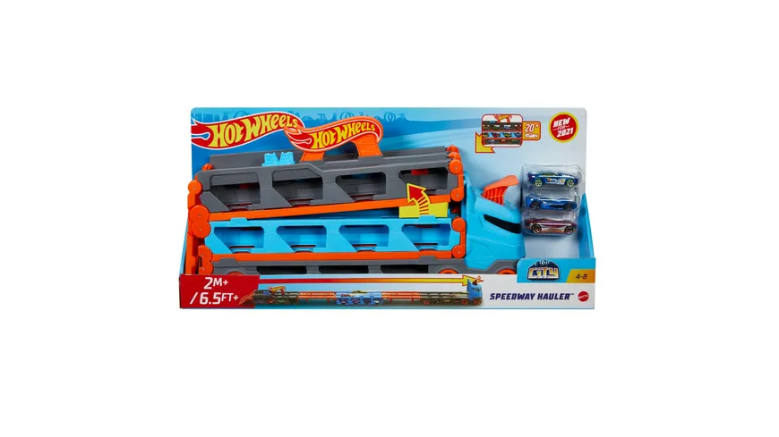Hot Wheels 2-in-1 Rennbahn-Transporter inkl. 3 Spielzeugautos