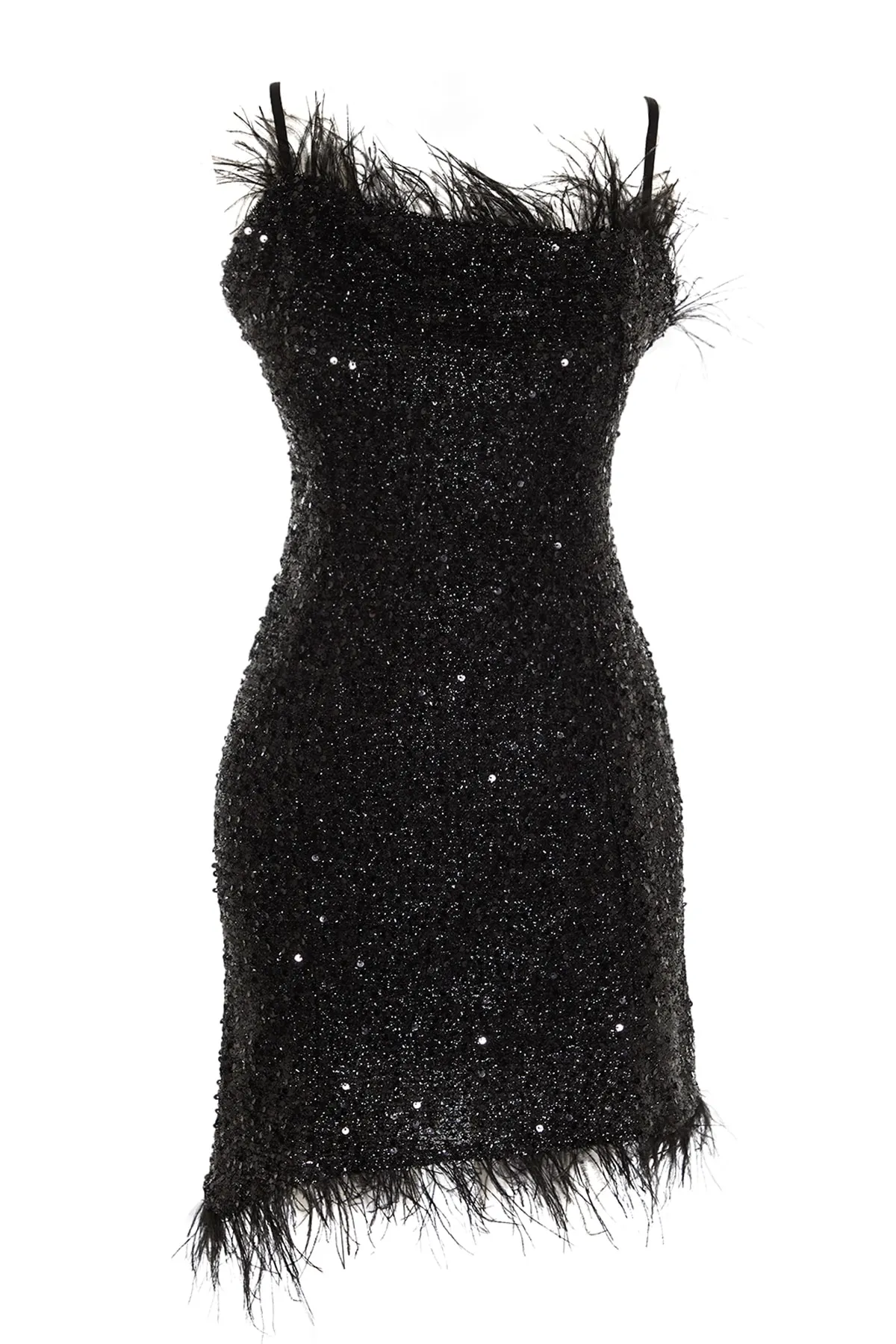 Trendyol Collection  Schwarzes, detailliertes, mit Pailletten besetztes Abendkleid von Otrisch TPRSS23EL00020
