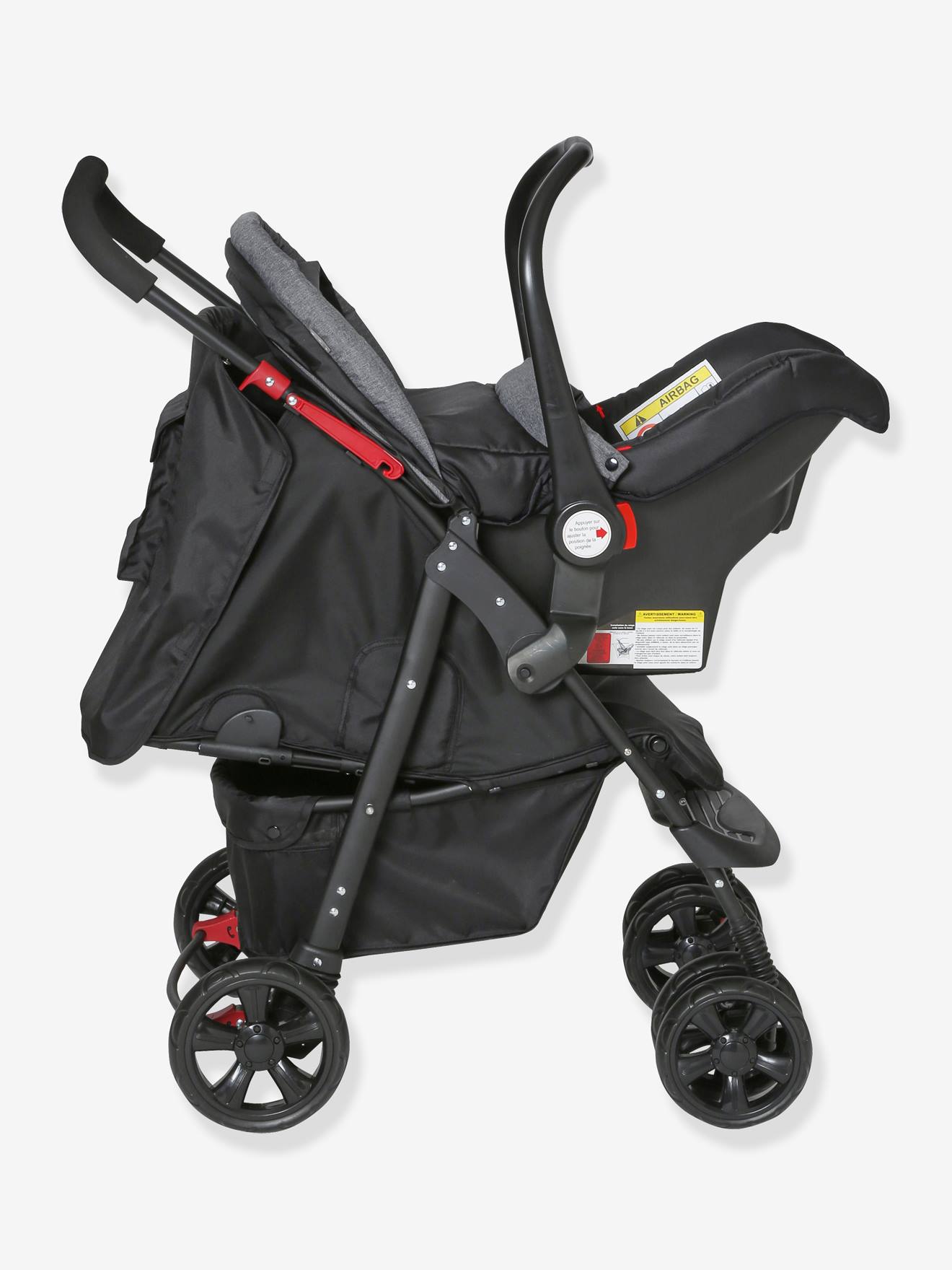 Vertbaudet Kombi-Kinderwagen PRIMACITY + Babyschale PRIMASIT - schwarz/grau
