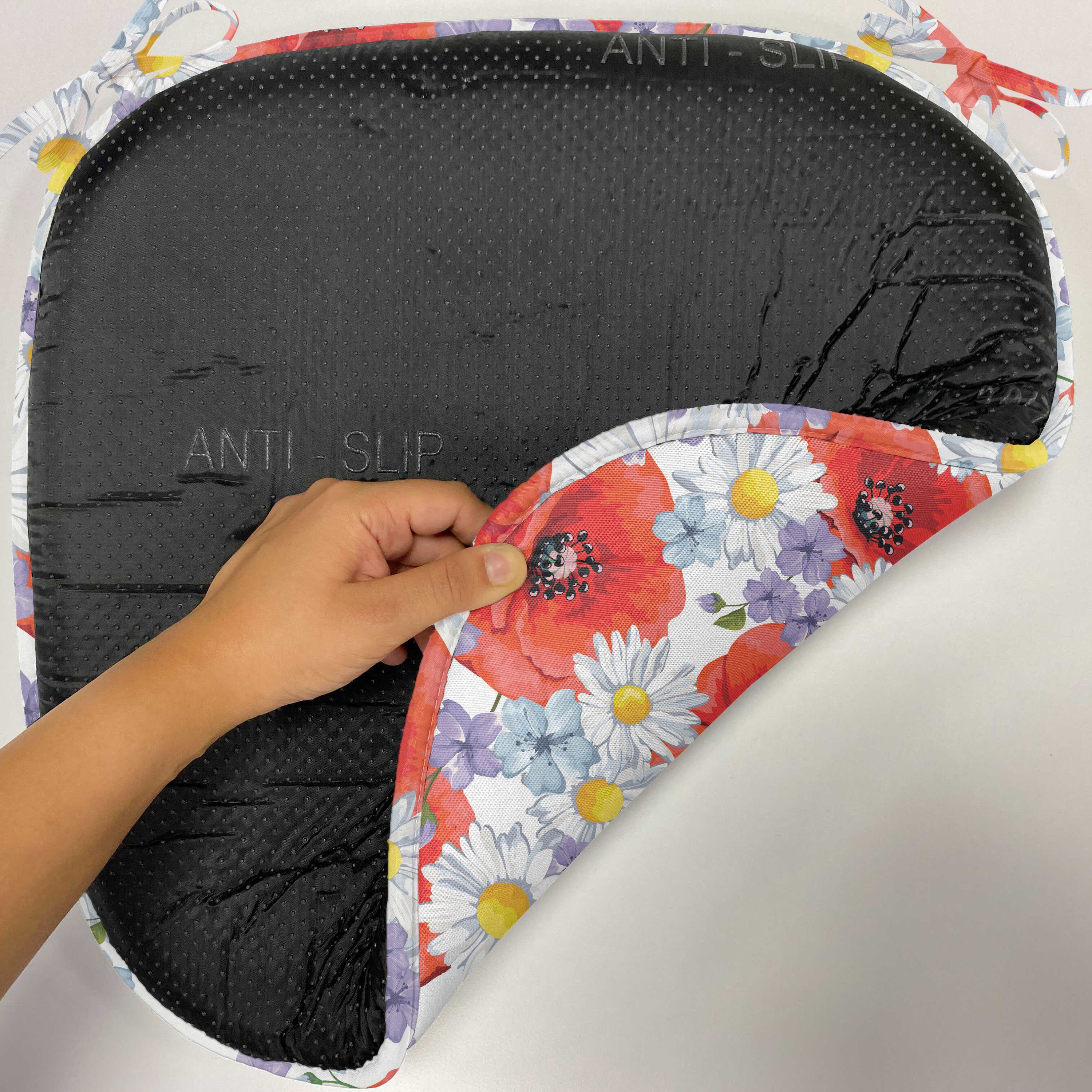 Abakuhaus Stuhlkissen Dekoratives wasserfestes Kissen mit Riemen für Küchensitze, Bunt Poppy und Daisy Blume