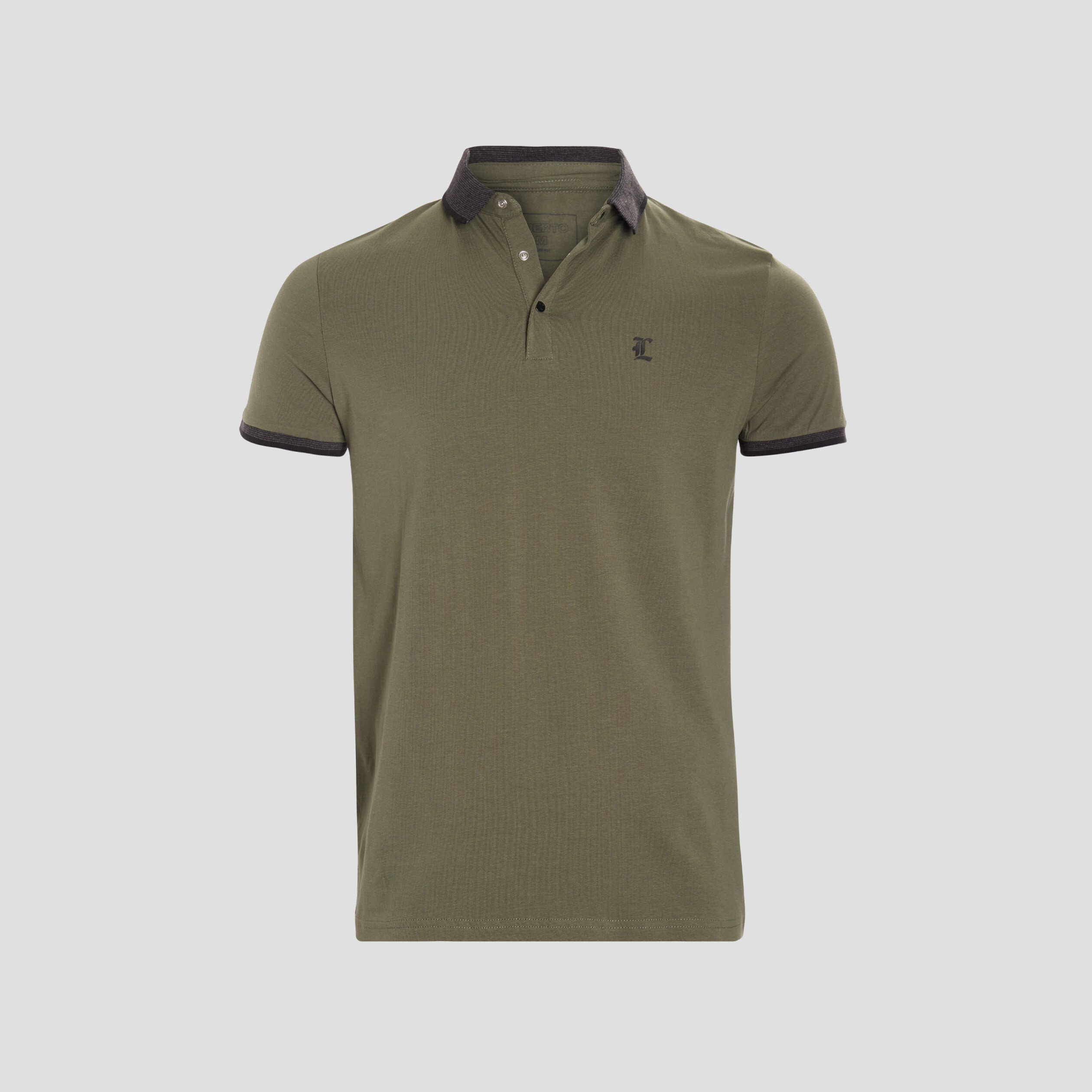 Polo ajusté manches courtes vert kaki homme | La Halle
