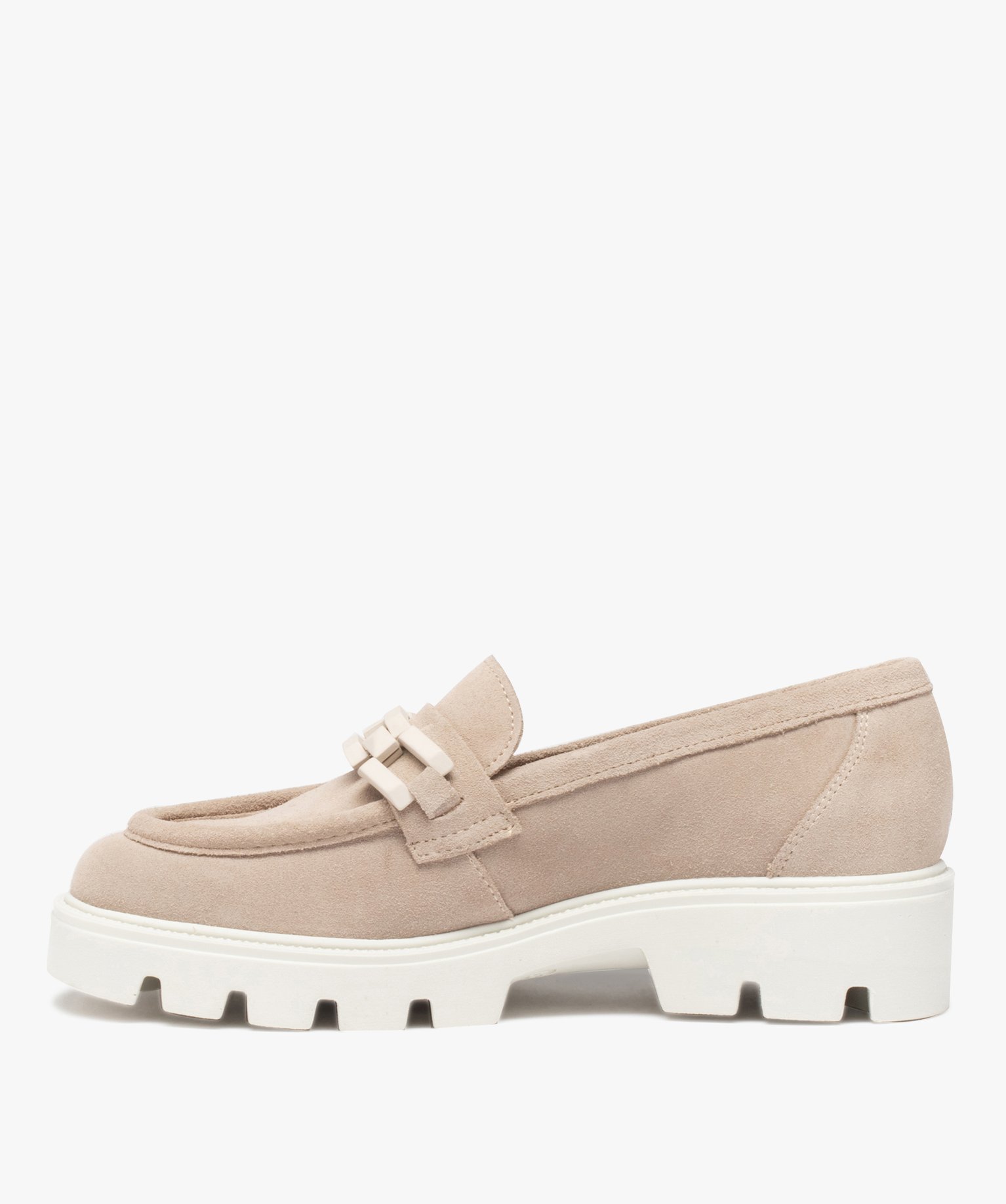 Mocassins femme unis en cuir suédine et à semelle crantée beige | GEMO