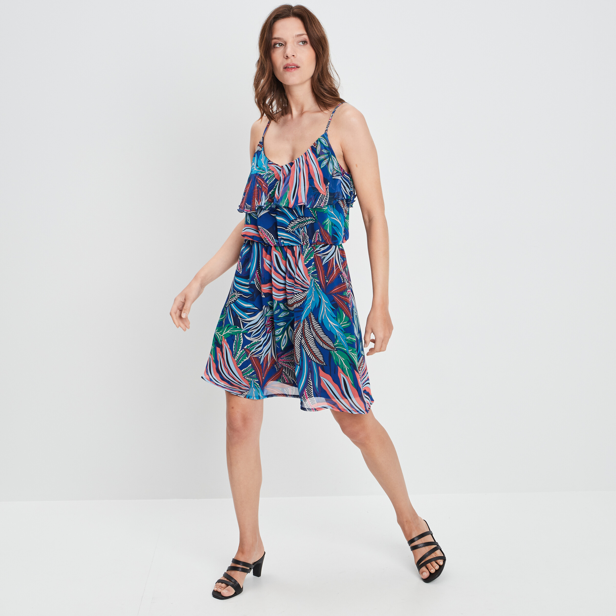 Robe droite fluide à bretelles bleu marine femme | La Halle