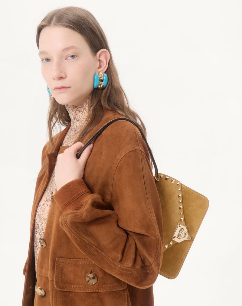 Bolsa de ombro pequena Valentino Garavani Rockstud em camurça