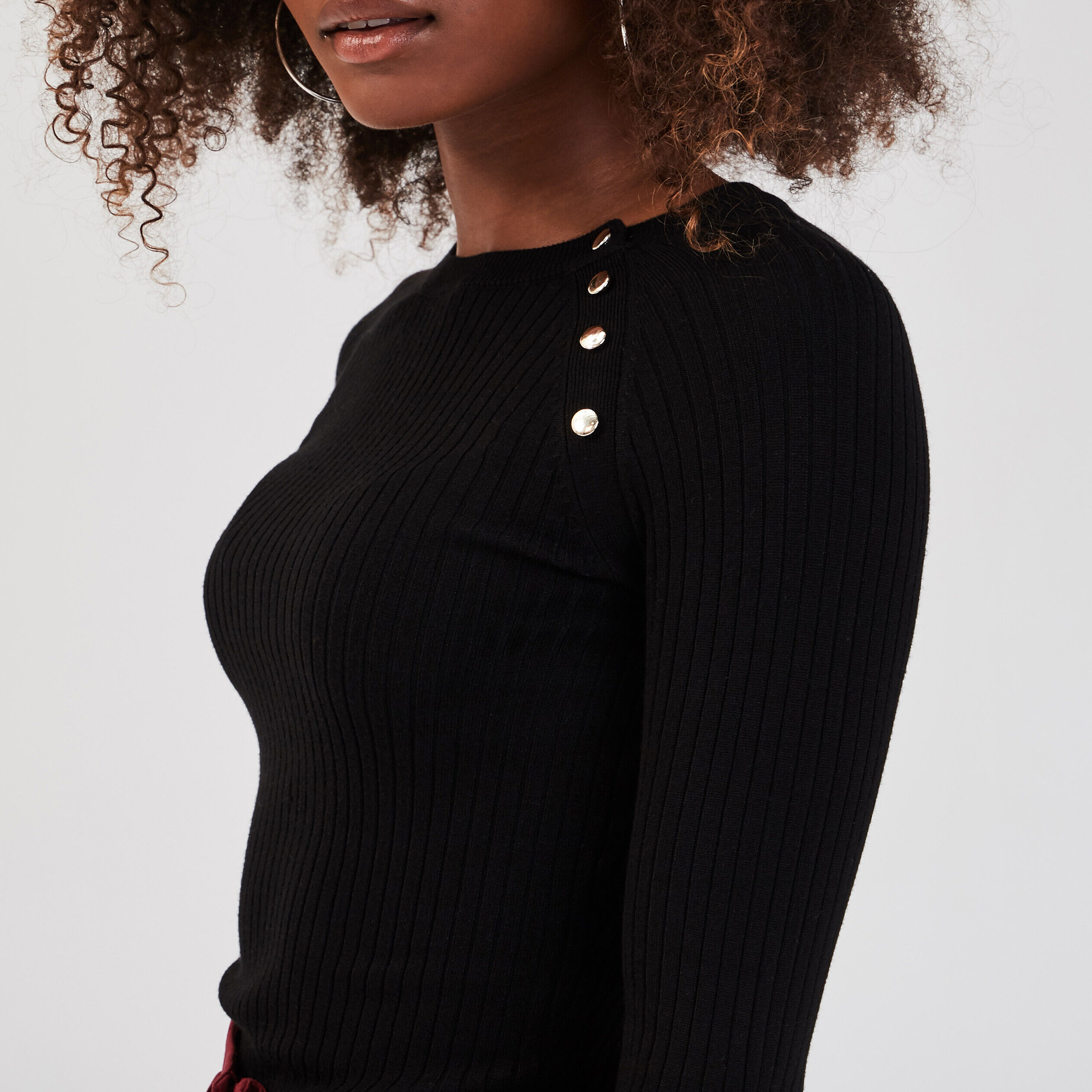Pull côtelé avec boutons noir femme | Cache Cache