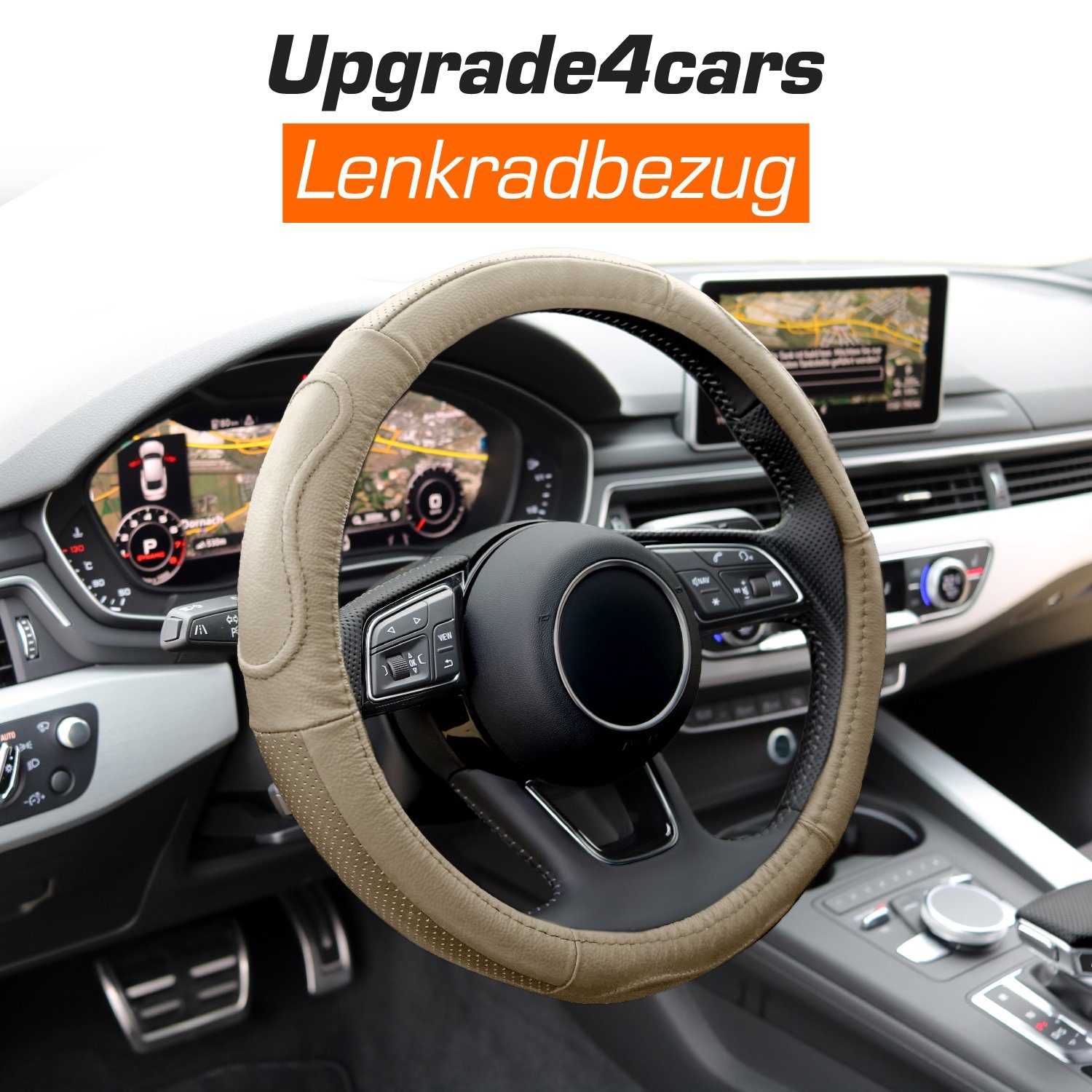 Upgrade4cars Lenkradbezug Kunstleder, Ø 37,00 - 39,00 cm, Stilvolles Design mit Perforierten Details für mehr Grip