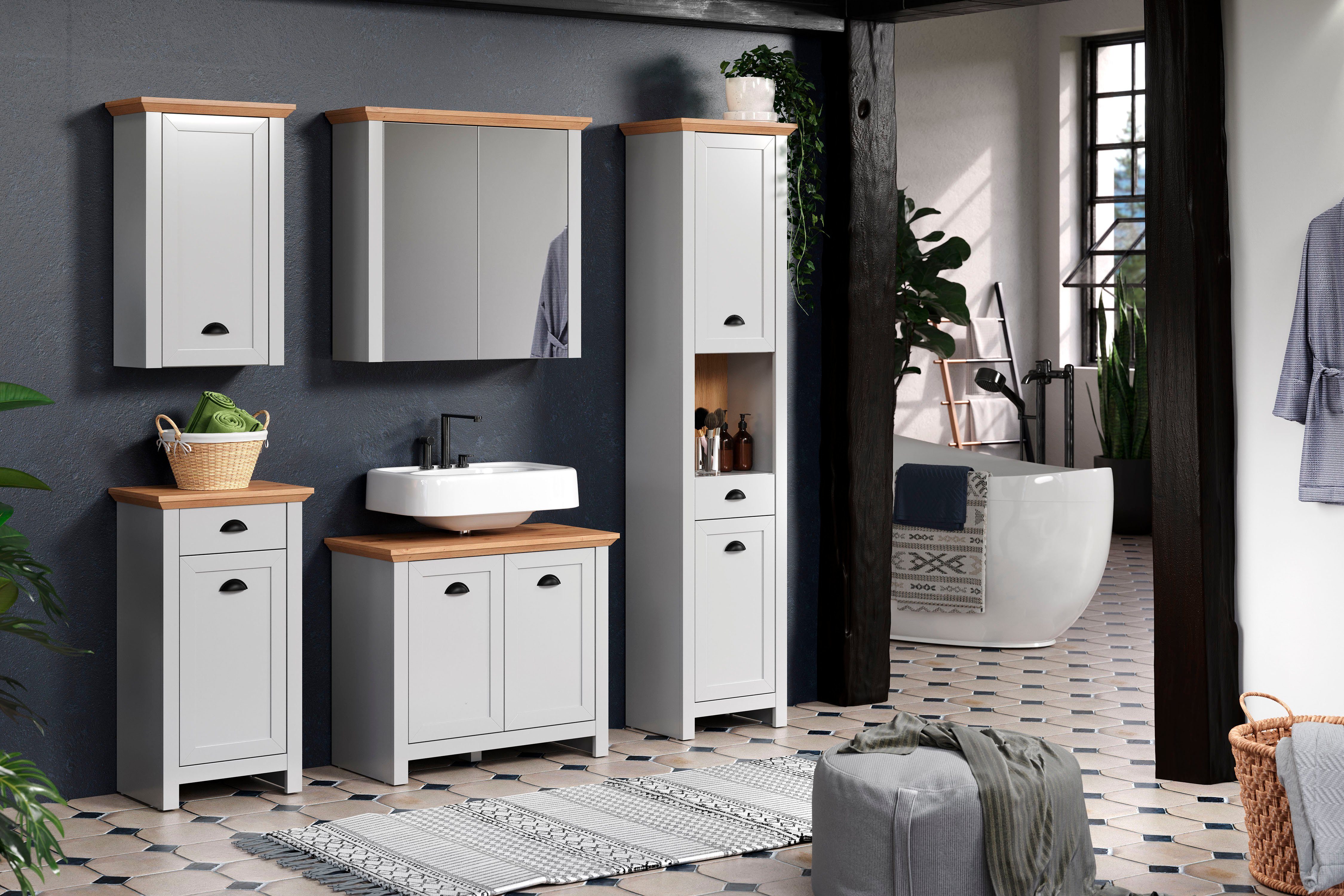Home affaire Badkommode, Artisan Eiche NB und hellgrau, matt, B/H/T: ca. 46 / 84 / 33 cm