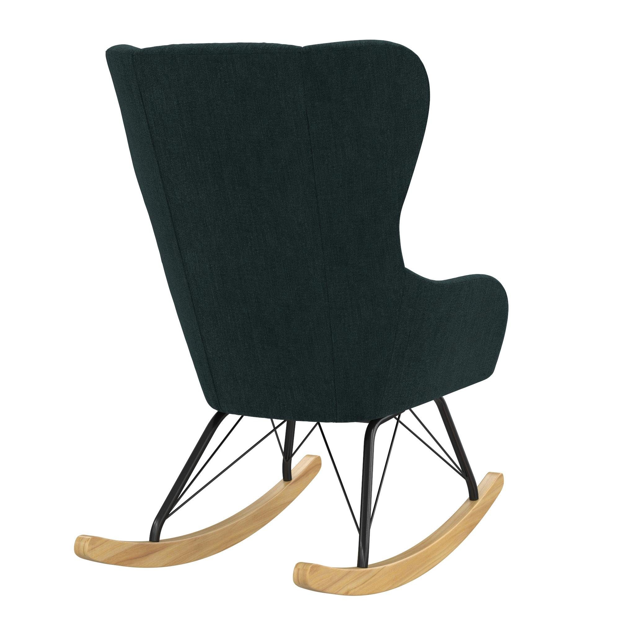 loft24 Schaukelstuhl Harper (1 St), Schaukelsessel mit Stoffbezug, Massivholzbeine, Sitzthöhe 48 cm