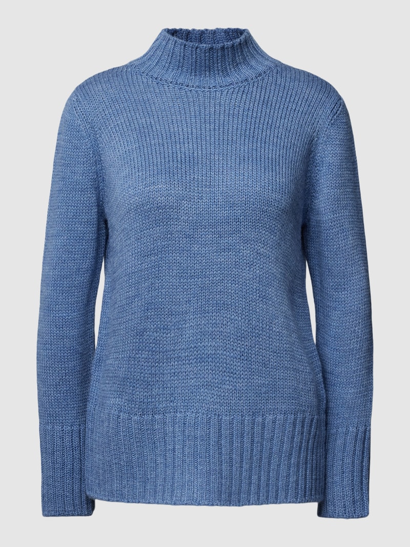 Strickpullover in unifarbenem Design mit Stehkragen in rauchblau