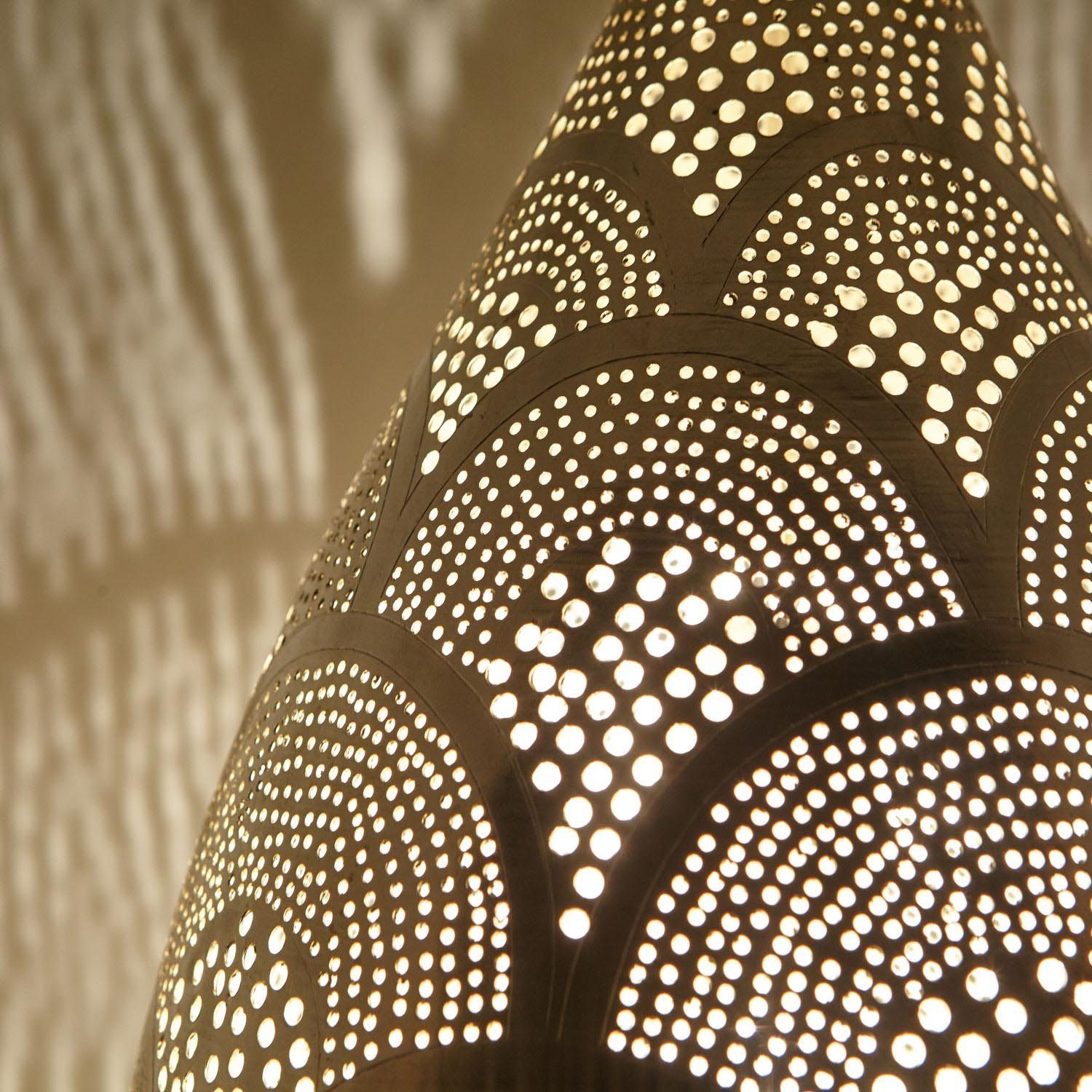 Casa Moro Deckenleuchten Marokkanische Lampe Naouma Samak D20 versilberte Messinglampe, ohne Leuchtmittel, Handgefertigte Silberlampe, EL2195
